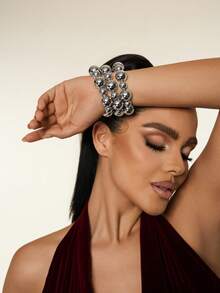 3pcs/Set Gothic Retro Large CCB Chain Bracelet, Women's Classic Elastic Beaded Bracelet, Couples Bracelet - Bracelet - View 4