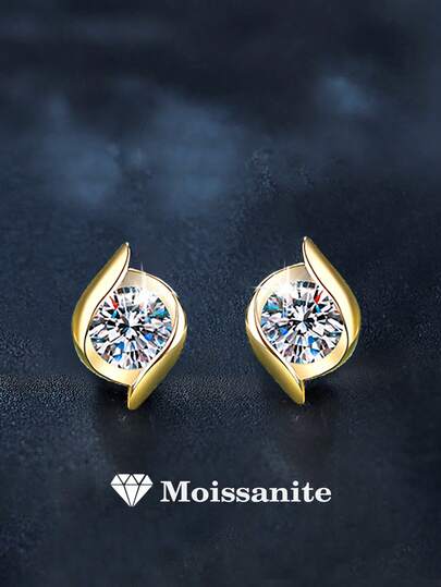 2pcs Minimalist 925 Sterling Silver 0.5Carat X 2 Moissanite Earrings, Suitable For Women's Daily Wear, Party, Vacation, Unisex Jewelry Gift For Mother's Day, Wedding Anniversary, Birthday