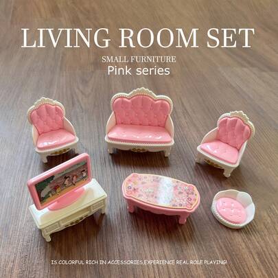 3-8岁女孩粉色娃娃屋家具套装 - 迷你玩具屋配件，可爱小娃娃，女孩卧室装饰玩具，生日礼物