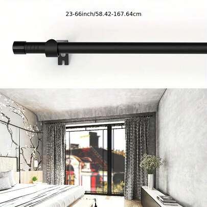 Barra de cortina negra práctica, Conjunto de barras de cortina romanas negras ajustables de metal, barra de cortina de acero inoxidable resistente de hasta 3 m con 2 soportes y tornillos, se ajusta a ventanas de 28" a 144", diseño clásico simple, resistente al agua y a la corrosión, fácil de instalar, alta capacidad de carga, adecuado para divisor de habitación, dormitorio, sala de estar, cocina, baño, decoración de baño, decoración de verano, accesorios de baño, puede instalar cortinas ligeras, transparentes, cortinas de ducha, etc.