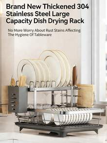 Dish and bowl rack / dish and bowl drying rack, multi-functional storage and drying function, allowing for ventilation and saving space. This is an aesthetically  and highly practical kitchen accessory. - Negro - Ver 3