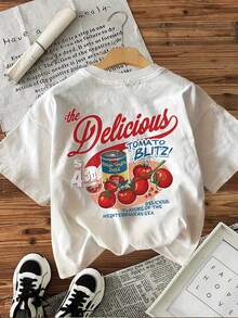 [Stampato su entrambi i lati] Lattine di pomodoro in stile vintage, il delizioso TOMATO BLITZ! T-shirt a maniche corte con scollo rotondo e stampa di pomodori freschi. - Weiss - Visualizzare 7
