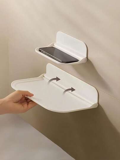 2pcs Foldable Wall Mounted Storage Racks, Suitable For Bathroom, Toilet, Kitchen, Bedside, Dorm, Can Hold Phones, Home Decor, Wireless Router Etc, No Drilling Required