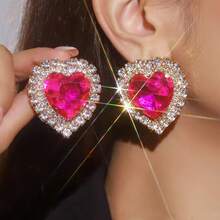 1 Đôi bông tai ngọc trai pha lê hình học phóng khoáng sang trọng, đính đá lấp lánh, kiểu dáng thời trang thanh lịch, phù hợp cho đám cưới, tiệc tùng, liên hoan và đeo hàng ngày, có thể dùng làm quà tặng Eid Al-Fitr. - JXER185-Bông tai trái tim lớn - Xem 3