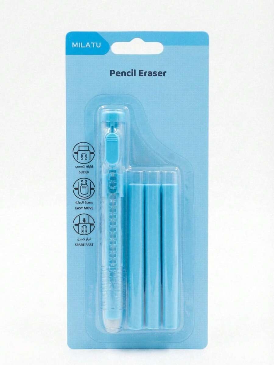 Borrador Retráctil Tipo Lápiz con 3 Repuestos | Goma de Borrar Portátil para Escuela, Oficina y Dibujo | Borrado Preciso y Limpio - B - Ver 1
