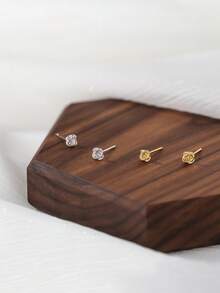 S925纯银玫瑰花耳钉，精致低敏耳饰，浪漫简约可叠戴设计，女士日常、派对、旅行耳环，生日、圣诞节礼盒装 - 彩色 - 查看 1