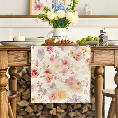 Watercolor Floral Spring Tablecloth, Seasonal Summer Kitchen Dining Table Decor Home Party Decoration