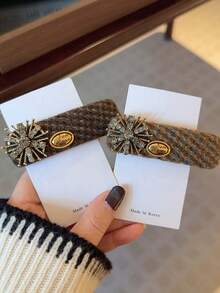 1个女士水钻装饰发夹，复古金属杆一体式发夹，少女刘海夹，水钻向日葵金属杆侧夹，百搭通勤发饰 - 彩色 - 查看 2