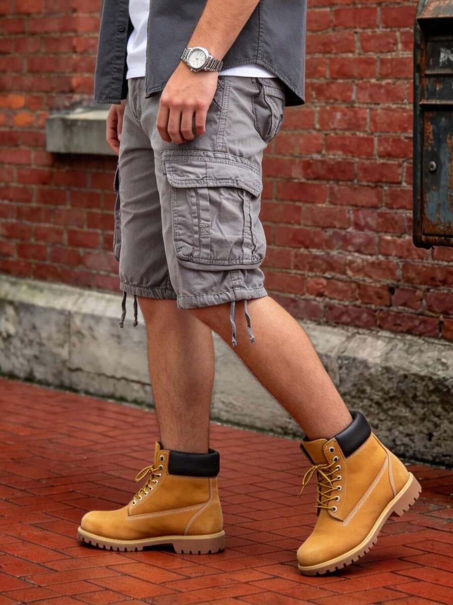Men's Cargo Shorts Washed Cotton Casual  Multi Flap Pockets Lightweight Comfortable Summer Bottoms For Urban Streetwear Daily Commute Weekend Outings,Mens Clothes - Xám - Xem 1