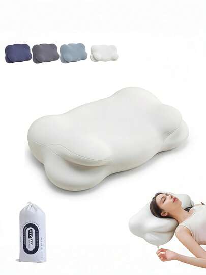 Almohada en forma de nube, almohada de cuello en forma de nube, almohada de espuma de memoria ergonómica con soporte ajustable para el cuello, funda de almohada transpirable, incluye bolsa de almacenamiento, adecuada para dormir de lado, de espalda y boca abajo, soporte de cuello de 6 zonas, esencial para viajes y vacaciones