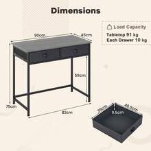 COSTWAY Home Office Computer Desk, Study Writing Gaming Table With Foldable Fabric Drawers, Metal Frame, Gaming Table Workstation, Space Saving Laptop Desk For Bedroom Living Room, Grey - Grey - View 4