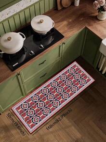 1pc Silicone Kitchen Mat, Featuring Classic Turkish Kilim/ Rug Pattern In Deep Navy Blue Background - Multicolor - View 9