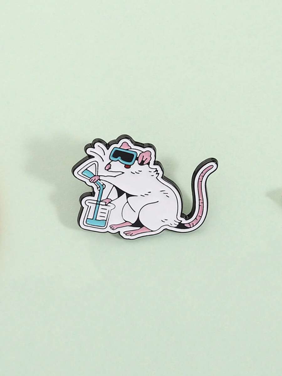 1枚可爱老鼠胸针，锌合金珐琅材质，趣味动物徽章，珠宝礼品，日常休闲配饰 - 白色 - 查看 1