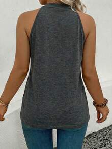 Chic Women's Spring/Summer Knitted Tank. Textured, Waist-Cinching & Slimming. Perfect For All Occasions. - Dark Grey - View 4