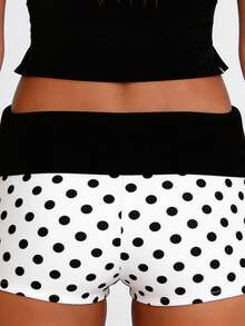 Shorts cortos de mujer con estampado de lunares, de moda veraniega, de talle bajo y con dobladillo plegable. - Blanco - Ver 5