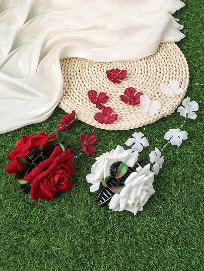 1pc Bohemian Faux Rose Tassel Hair Claw Clip, Suitable For Bun Hairstyle, Beach, Daily Wear, Photo Shoot Hair Accessory