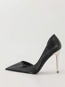 欧美时尚尖头性感细高跟超高跟低鞋面侧镂空高跟鞋，优雅女士高跟鞋，优雅女鞋，包头高跟鞋，套脚高跟鞋 - 黑色 - 查看 2