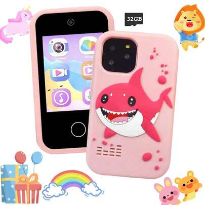 儿童智能玩具手机 - 2.8英寸高清触摸屏和双摄像头，硅胶防滑防摔保护套 - 音乐播放器和教育游戏 - 兼容32GB内存卡 - 送给3-10岁男孩女孩的生日和节日礼物