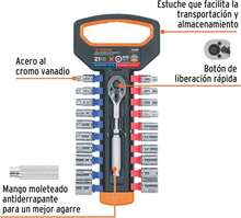Truper JD-1_4X21MP, Juego de dados milimétricos y estandar con matraca cuadro 1_4" - Blanco - Ver 1