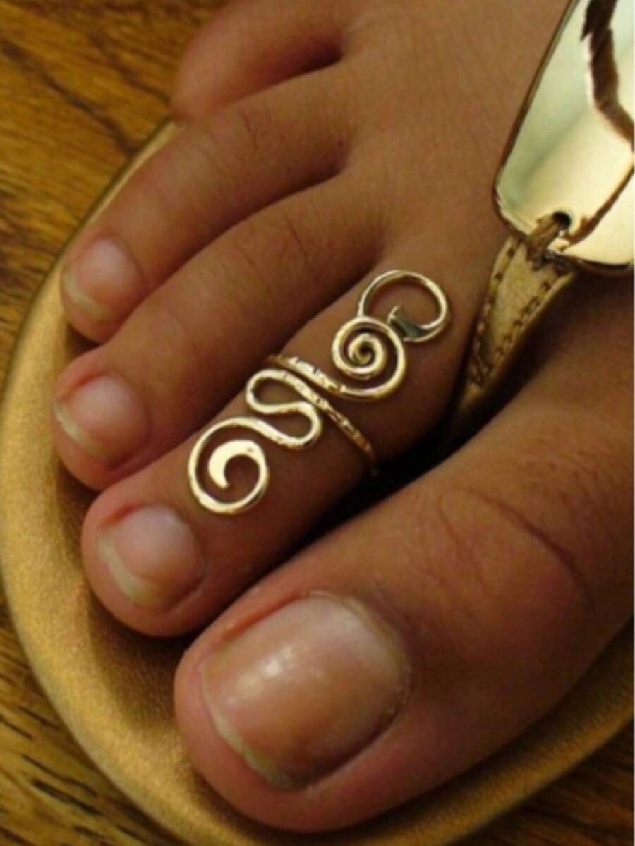 1 pieza Anillo de dedo del pie minimalista ajustable de cobre, adecuado para cualquier ocasión y festividad - Dorado - Ver 1
