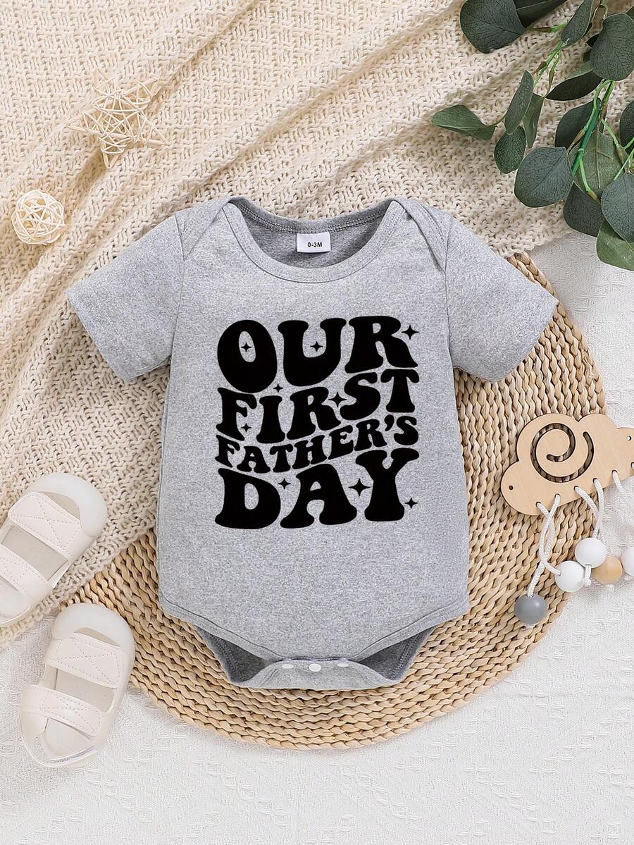 Bộ quần áo cho bé trai/bé gái nhân Ngày của Cha đầu tiên, quà tặng cho bố mới, áo liền thân cho bé sơ sinh nhân Ngày của Cha. - Xám - Xem 1