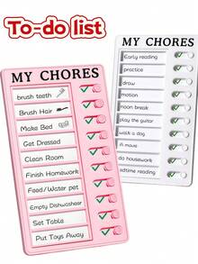 一套待办事项清单 + 10 张清单纸，自律追踪器，儿童自律检查清单，成长计划任务清单，可替换塑料房屋留言板，儿童剪贴簿套装 - 彩色 - 查看 2