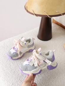 1 Pair New Mesh Breathable Children Casual Chunky Sneakers, Soft Sole Running Shoes For Boys - Pink - View 3