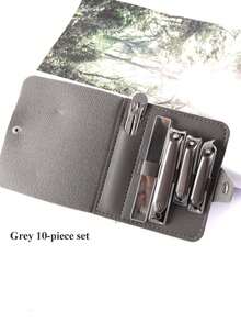 10pcs Nail Care Set, Nail Clipper, Nail Trimmer, Nail File, Cuticle Nipper, Stainless Steel Manicure Tools, Green/Gray/Beige, Suitable For Travel And Home Use - Multicolor - View 2