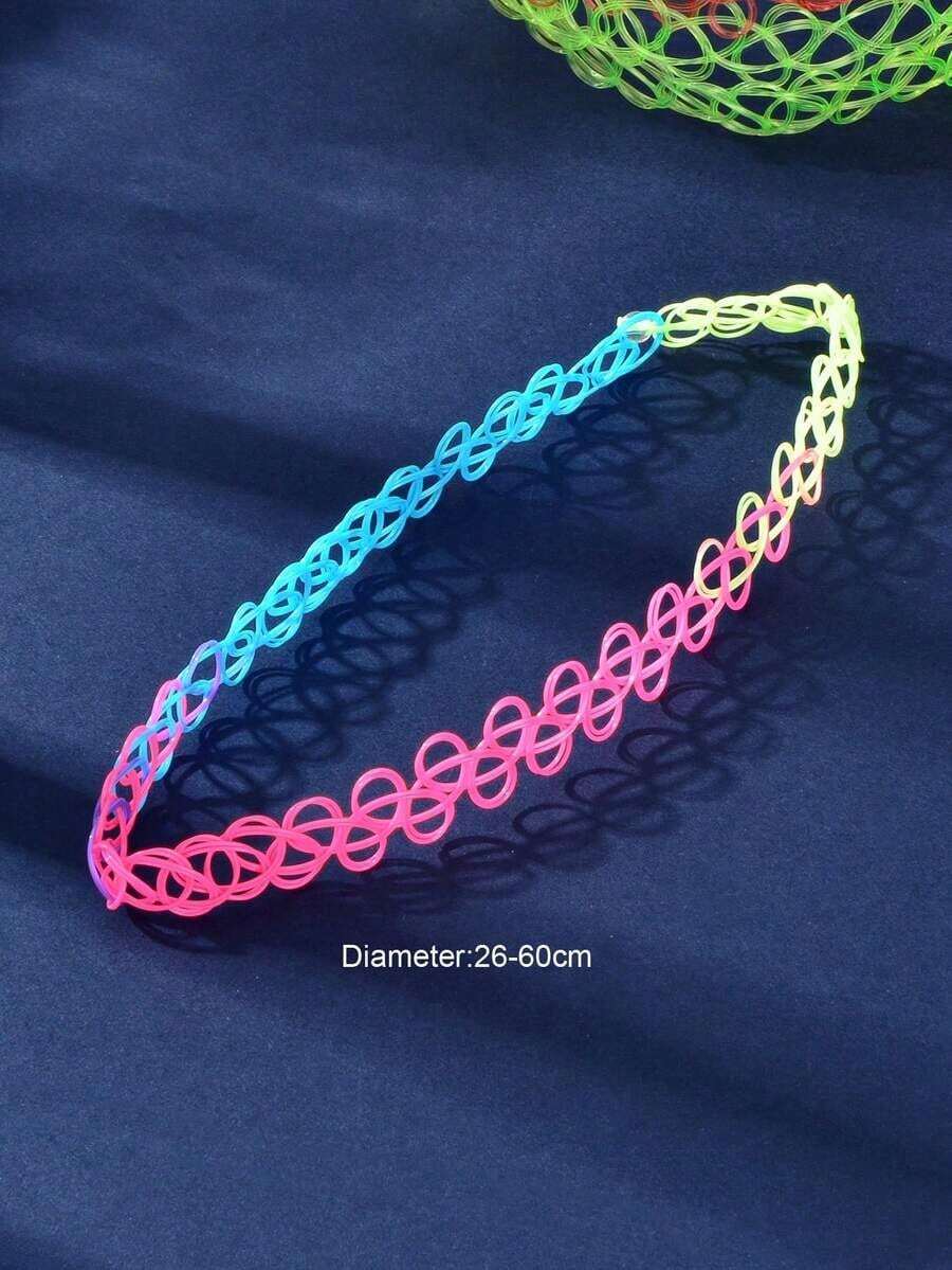 12 Pcs Y2k Colorful Hollow Elastic Tattoo Choker Necklaces Set Party Music Festival Jewelry - Multicolor - View 1