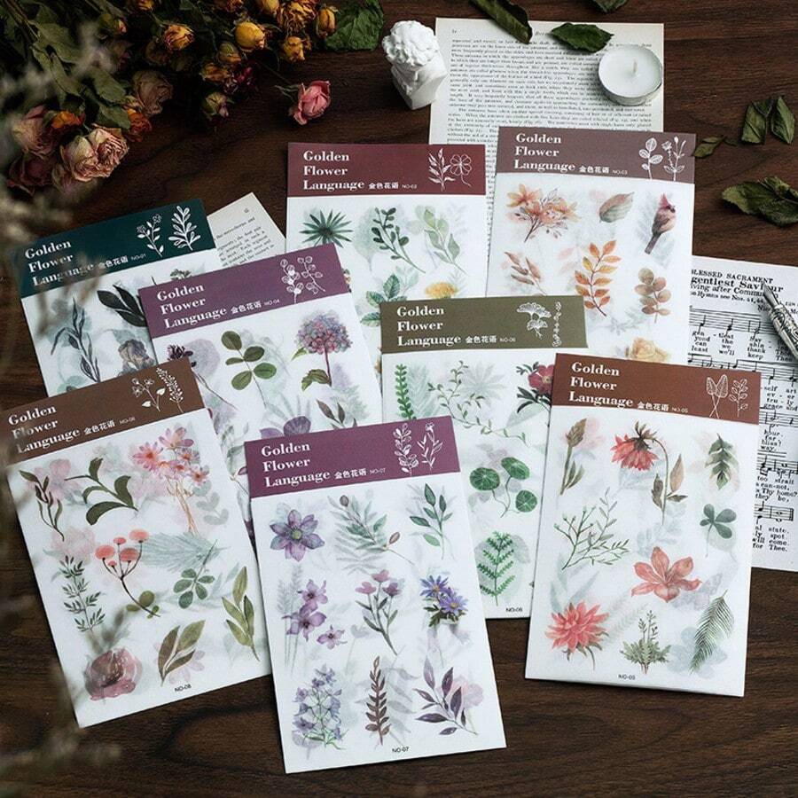 3pcs/Set Botanical Stickers, Flat Adhesive Stickers With Backing, DIY For Album, Notebook, Phone Case, Books Scrapbook Supplies Scrapbooking - 1 Set - View 1