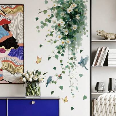 1 miếng dán tường hình dây leo hoa có thể tháo rời, dùng để trang trí tường.