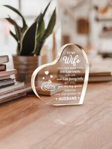 1pc Transparent Acrylic Heart Shaped Desktop Decor, Suitable As Mother's Day, Father's Day, Anniversary Gift For Wife - Ornaments - View 3