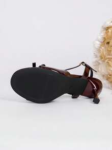 Women's Summer New One-Strap Round Toe Bowknot High Heel Sandals - Burgundy - View 7