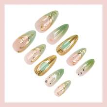 24pcs Vintage Bling Fairy Style Press On Nails, Forest Smudge Design Nails, Full Cover False Nail Tips, Suitable Women Daily & Party Wear, Nail Art Supplies - DJ-1048 - 查看 3