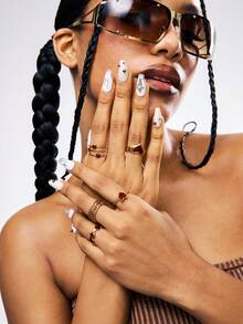 1 件/5 件不锈钢简约红色珐琅心形开口戒指，适合女性日常佩戴、约会、情人节、妈妈、母亲、母亲节、礼物 - 彩色 - 查看 1