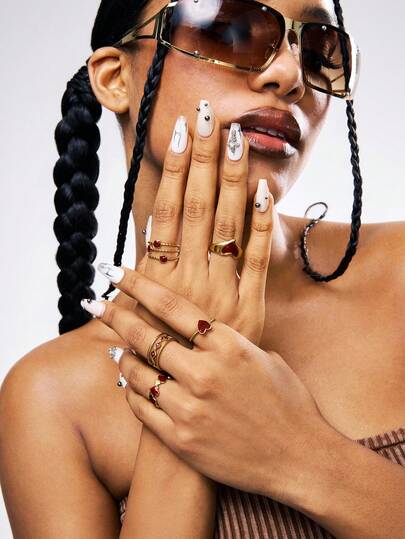 1 件/5 件不锈钢简约红色珐琅心形开口戒指，适合女性日常佩戴、约会、情人节、妈妈、母亲、母亲节、礼物