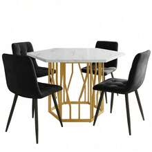 Dining Table & Chair Sets - Black + Golden + MDF+Steel - View 4
