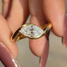 Fashionable Yellow Rotating Elliptical Geometric Ring, Synthetic Cubic Zirconia, Daily Wear & Gift Jewelry For Women - Yellow - View 7