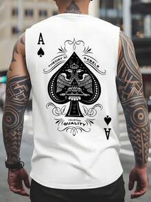 男士扑克元素印花圆领休闲宽松背心 - 白色 - 查看 1