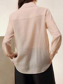 Camisa de oficina de manga larga de unicolor con aplicación, rosa, primavera - Rosa - Ver 4