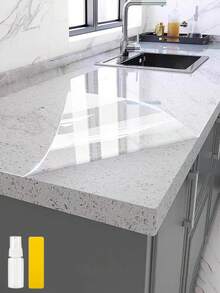 1 rollo de película protectora transparente para mesa, resistente al agua, al aceite y al calor (450°F), autoadhesiva, adecuada para cocina, gabinetes, mesas, muebles y superficies de mármol - transparente - Ver 2