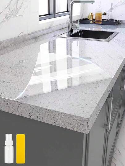 1 Roll Transparent Tabletop Protective Film, Waterproof, Oil-Resistant, Heat-Resistant (450°F), Self-Adhesive, Suitable For Kitchen, Cabinets, Tables, Furniture And Marble Surfaces