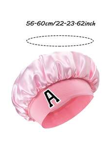 1 pieza Diadema elástica con 26 letras a rayas, gorro de dormir de satén suave para mujer, gorro de ducha suave y elástico, gorro de dormir ajustable para damas, adecuado para el cabello - Rosa - Ver 9