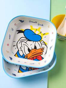 1pc Disney Cartoon Square Plate, Melamine Material Suitable For Hot & Cold Food, Heat Resistant Dinnerware, Cute Creative Daisy & Donald Duck Design Plate, 750ml - Multicolor - View 2