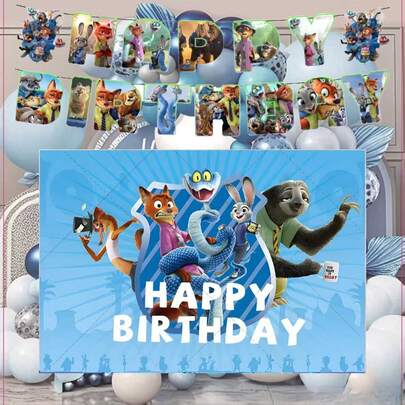 Themed Party Decoration Background, Cute Banners And Background Fabric Decorations, Judy And Luke, Cute Little Animals, Multiple Style Options, Exquisite Party Background Banners, Cute Cartoon Character Background Fabric Decorations