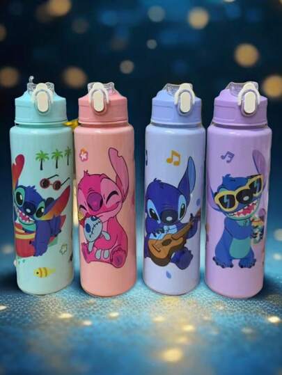1pc 900ML Disney Stitch Space Cup With Lanyard, Portable Plastic Cup, Large Capacity Outdoor Sports Water Bottle, Bright Water Cup, Gym Water Bottle, Drinkware > Sports Water Bottle, Ideal Gift For Valentine's Day And Back To School Season, 3D Pop-Up Water Bottle, Special Summer Water Bottle For Elementary Students, Tritan Material Direct Drinking Cup, Sports Water Bottle