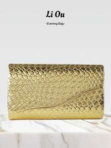 金色蛇纹PU皮革时尚手拿包、化妆包、轻便斜挎包，适合商务、婚礼、晚宴、派对、节日聚会等场合。 - 金色 - 查看 2