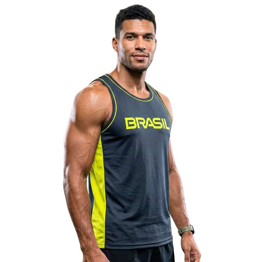 Brazil World Cup 2026 Sports Tank Top - Lightweight And Comfortable For Gym, Training, Weightlifting And Running - Hitam - View 1
