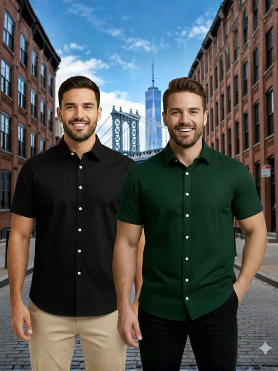 Men's Slim Fit Shirt Kit With Italian Collar (2 Units) - Black - View 1