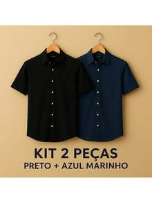Men's Slim Fit Shirt Kit With Italian Collar (2 Units) - Navy Blue - View 7